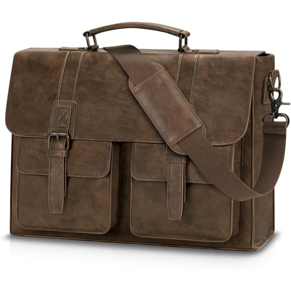 Men's Dark brown 15.6 Inch Water proof Laptop Bag Leather Briefcase Computer Bag - Picture 1 of 6